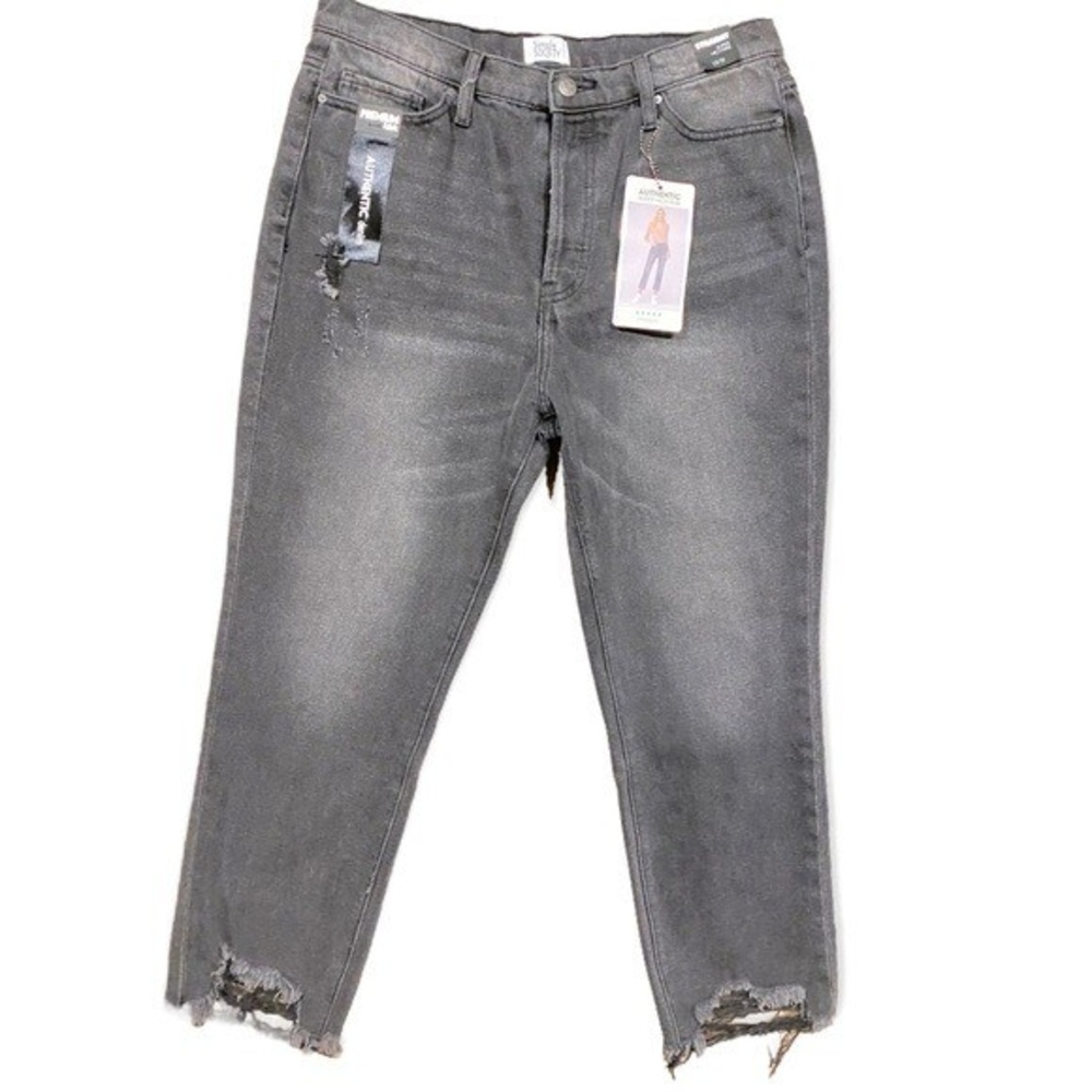 Simple Society Straight Jeans 13/31 Gray Super High Rise Frayed Distressed NEW